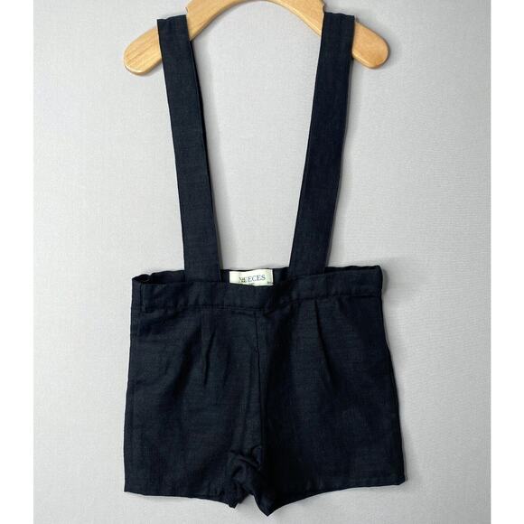 Nueces Boys 18 Mo (~12 Mo?) Black 100% Linen Suspender Shorts